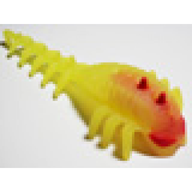 trans-yellow hero factory brain with molded hard plastic red eyes and spikes pattern - flexible rubber