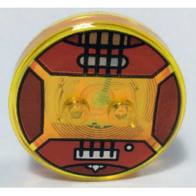 trans-yellow dimensions toy tag 4 x 4 x 2 3 with 2 studs and trans-orange bottom with black strings and silver bridge knob and pickup on red guitar background pattern marceline the vampire queen