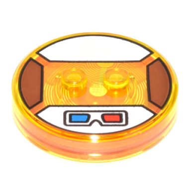 trans-yellow dimensions toy tag 4 x 4 x 2 3 with 2 studs and trans-orange bottom with 3d glasses with blue and red lenses on white background pattern gizmo