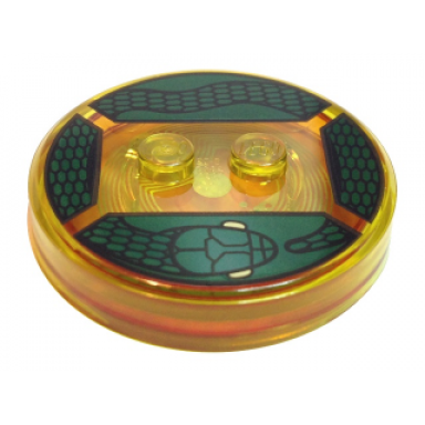 trans-yellow dimensions toy tag 4 x 4 x 2 3 with 2 studs and trans-orange bottom with black snake with white eyes on dark green background pattern lord voldemort