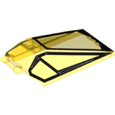 trans-yellow windscreen 8 x 4 x 2 with 2 studs and bar handle with black cockpit window frames with lines and rivets pattern