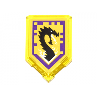 trans-yellow tile modified 2 x 3 pentagonal with nexo power shield pattern - storm dragon