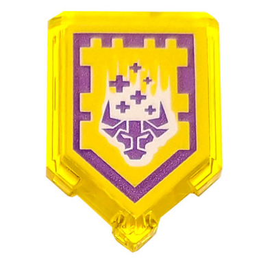 trans-yellow tile modified 2 x 3 pentagonal with nexo power shield pattern - raging rally