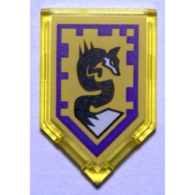 trans-yellow tile modified 2 x 3 pentagonal with nexo power shield pattern - spirit fox