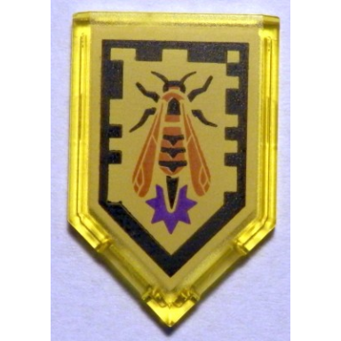 trans-yellow tile modified 2 x 3 pentagonal with nexo power shield pattern - wasp missile