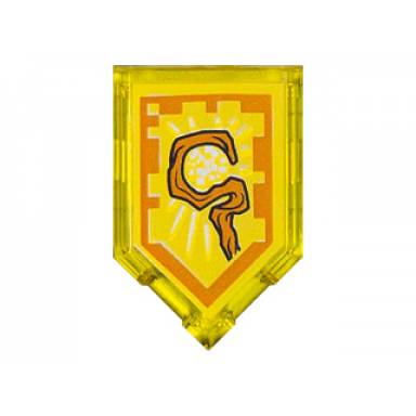 trans-yellow tile modified 2 x 3 pentagonal with nexo power shield pattern - might of the magician