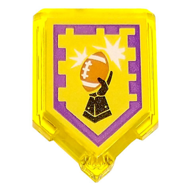 trans-yellow tile modified 2 x 3 pentagonal with nexo power shield pattern - football touchdown
