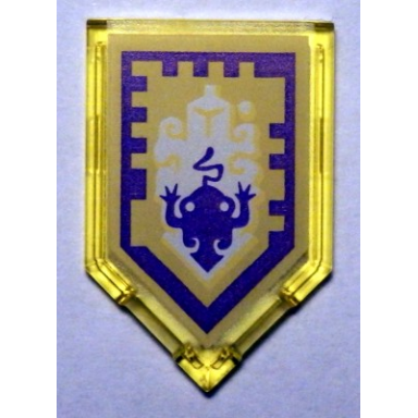 trans-yellow tile modified 2 x 3 pentagonal with nexo power shield pattern - toad