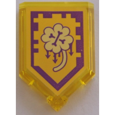 trans-yellow tile modified 2 x 3 pentagonal with nexo power shield pattern - clover of misfortune