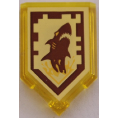 trans-yellow tile modified 2 x 3 pentagonal with nexo power shield pattern - shark attack