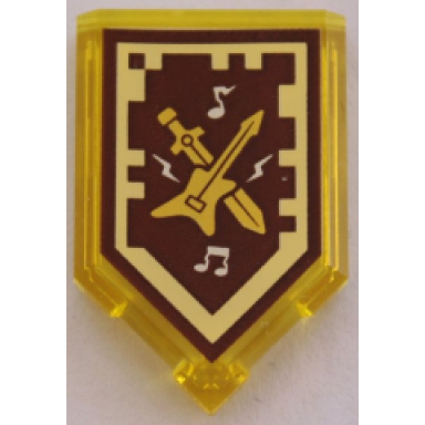 trans-yellow tile modified 2 x 3 pentagonal with nexo power shield pattern - rock n roll