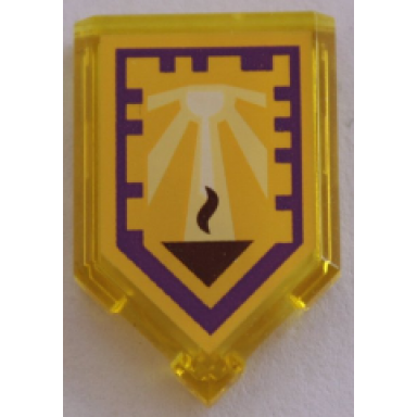 trans-yellow tile modified 2 x 3 pentagonal with nexo power shield pattern - sun flare