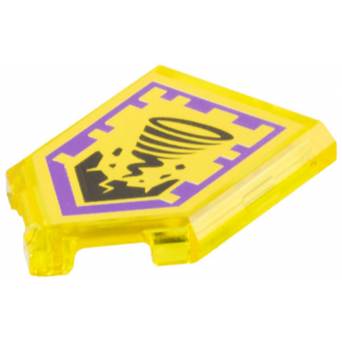 trans-yellow tile modified 2 x 3 pentagonal with nexo power shield pattern - rock twister