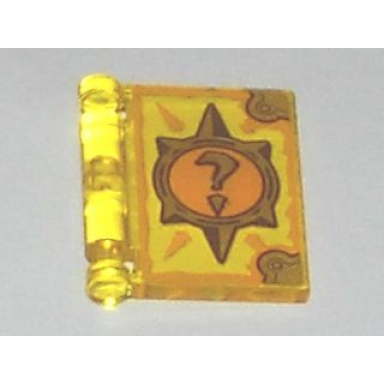 trans-yellow minifigure utensil book cover with gold circle with spikes question mark bright light orange highlights pattern nexo knights book of deception