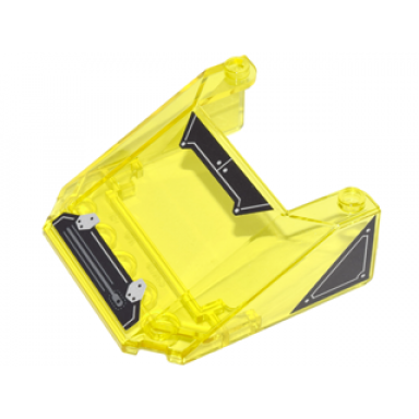 trans-yellow windscreen 6 x 6 x 2 with 2 studs on top with black and silver panels lines and rivets on 3 sides pattern stickers - set 70905