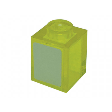 trans-yellow brick 1 x 1 with white rectangle pattern sticker - set 76139