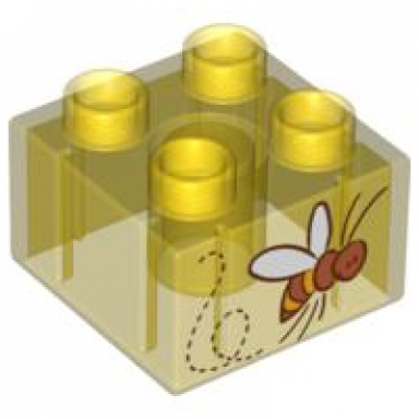 trans-yellow duplo brick 2 x 2 with flying bee pattern