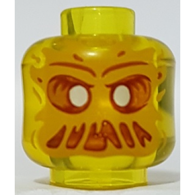 trans-yellow minifigure head alien ghost with white eyes bright light orange face and slime mouth with frown pattern
