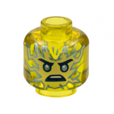 trans-yellow minifigure head tan and silver energy face silver eyes scowl pattern