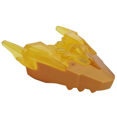 trans-yellow dragon head ninjago jaw upper with horns with molded pearl gold face pattern
