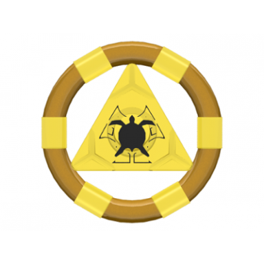 trans-yellow ring with center triangle with gold bands and turtle pattern atlantis treasure key
