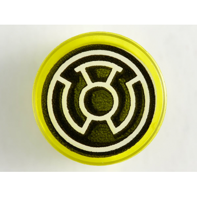 trans-yellow tile round 1 x 1 with black and white yellow lantern logo pattern