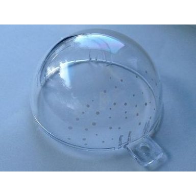 trans-clear cylinder hemisphere bauble half with white dots pattern