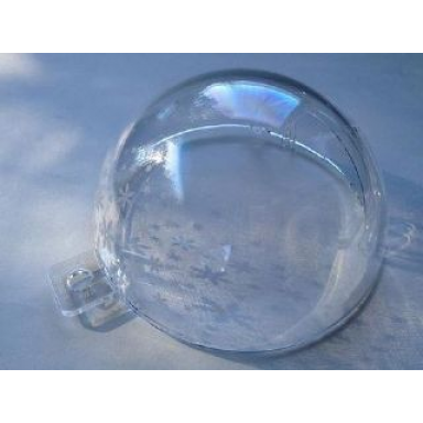 trans-clear cylinder hemisphere bauble half with white snowflakes pattern