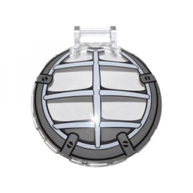 trans-clear dish 6 x 6 inverted with bar handle with ninjago mech cockpit pattern