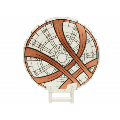 dish 6 x 6 inverted with bar handle with sanctum sanctorum window with seal of the vishanti copper circle with curved stripes pattern