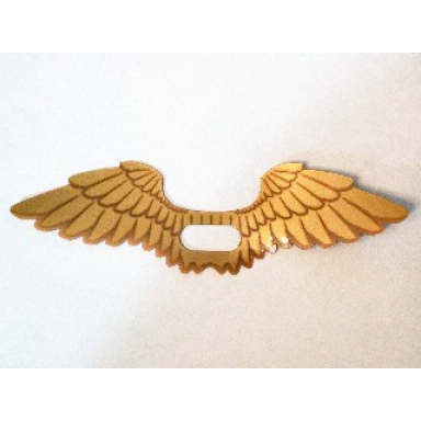 trans-clear minifigure wings extended with center opening and gold feathers pattern