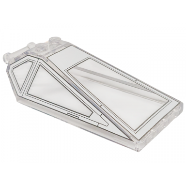 trans-clear windscreen 8 x 4 x 2 with 2 studs and bar handle with white cockpit window frames long side windows and detail lines pattern