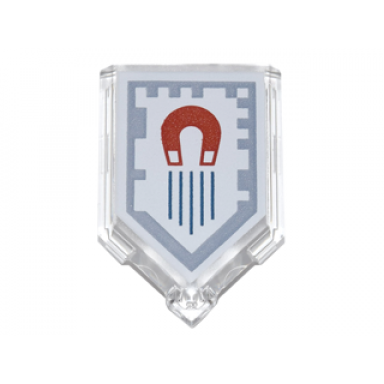 trans-clear tile modified 2 x 3 pentagonal with nexo power shield pattern - magnetize