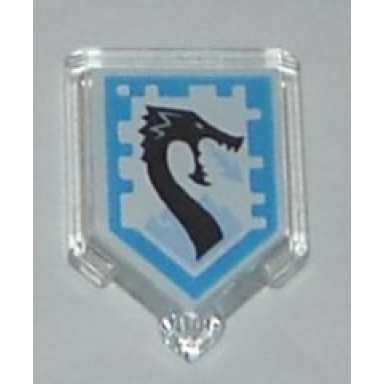 trans-clear tile modified 2 x 3 pentagonal with nexo power shield pattern - ice dragon