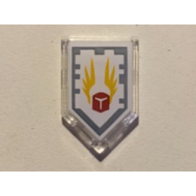 trans-clear tile modified 2 x 3 pentagonal with nexo power shield pattern - take off