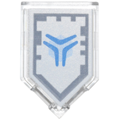trans-clear tile modified 2 x 3 pentagonal with nexo power shield pattern - boomerang