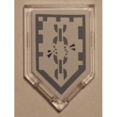 trans-clear tile modified 2 x 3 pentagonal with nexo power shield pattern - daring deliverance