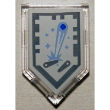 trans-clear tile modified 2 x 3 pentagonal with nexo power shield pattern - pinball magician