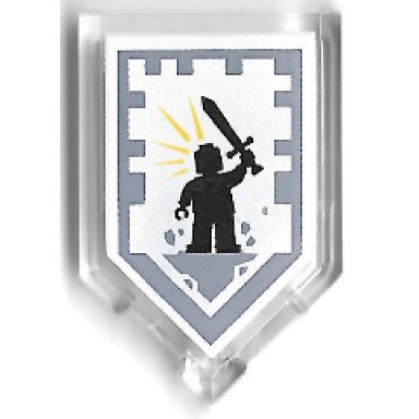 trans-clear tile modified 2 x 3 pentagonal with nexo power shield pattern - battle cry