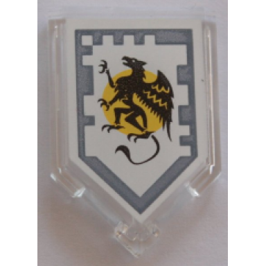 trans-clear tile modified 2 x 3 pentagonal with nexo power shield pattern - griffon of graciousness