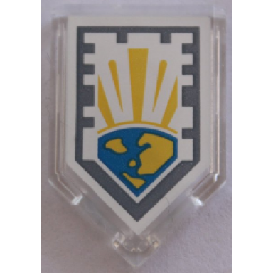 trans-clear tile modified 2 x 3 pentagonal with nexo power shield pattern - globe of light