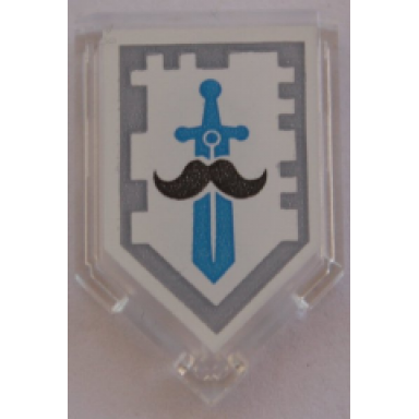 trans-clear tile modified 2 x 3 pentagonal with nexo power shield pattern - bearded ballerina
