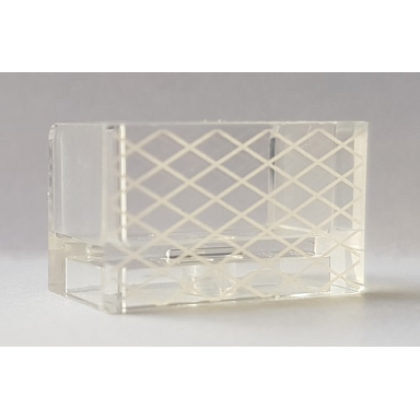 trans-clear panel 1 x 2 x 1 with rounded corners and 2 sides with soccer football goal net pattern