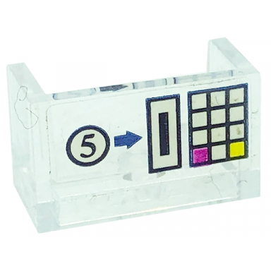trans-clear panel 1 x 2 x 1 with rounded corners and 2 sides with number 5 coin slot and buttons pattern sticker - set 41318