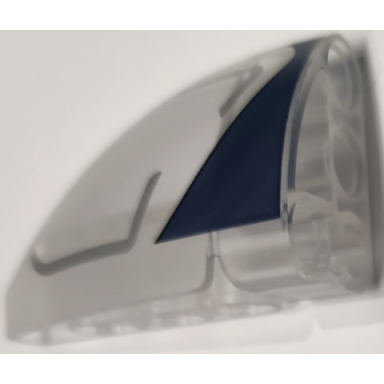 trans-clear technic panel curved 5 x 3 x 2 corner quarter ellipse right with dark blue edge and silver lines pattern