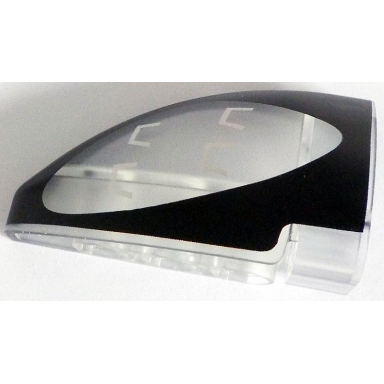 trans-clear technic panel curved 5 x 3 x 2 corner quarter ellipse right with black and silver porsche gt4 e-performance headlight pattern