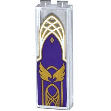 trans-clear brick 1 x 2 x 5 with dark purple throne splat with gold wings pattern sticker - set 41078