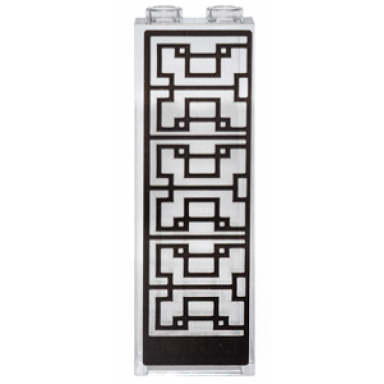 trans-clear brick 1 x 2 x 5 with black geometric design pattern model left side sticker - set 71242