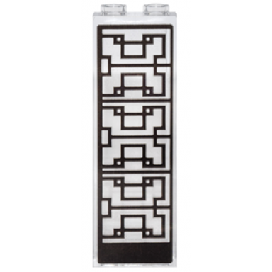 trans-clear brick 1 x 2 x 5 with black geometric design pattern model right side sticker - set 71242