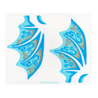 trans-clear plastic wing dragon with white spines dark azure and gold scrollwork and white sparkles pattern sheet of 2